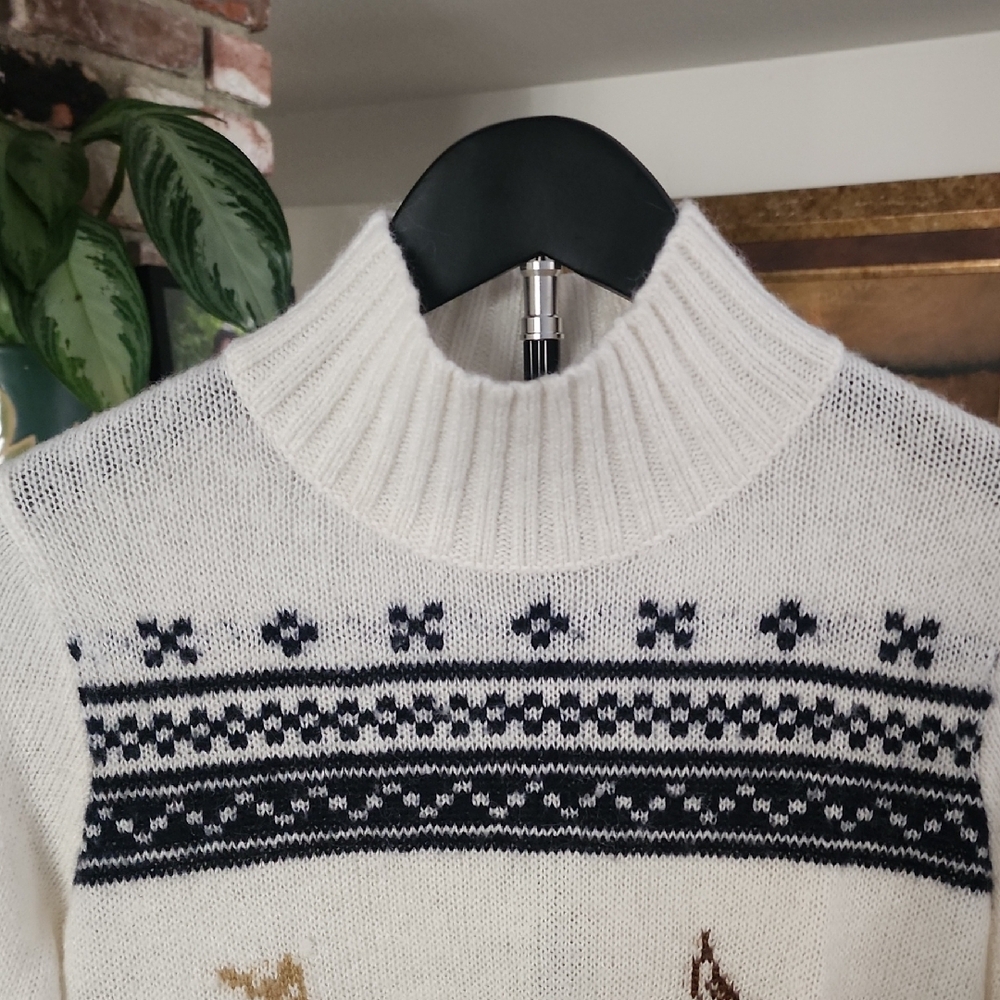Eddie Bauer Ski Sweater Womens M Cream Mock Neck Skier Nordic Apres Ski Winter - Picture 2 of 13